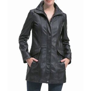 BGSD Women's Imani Coat Jacket XL Black Lambskin Leather Lined Snap Zip Pockets